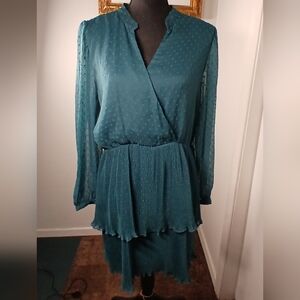 NWT Zara Teal Long Sleeve Wrap Dress